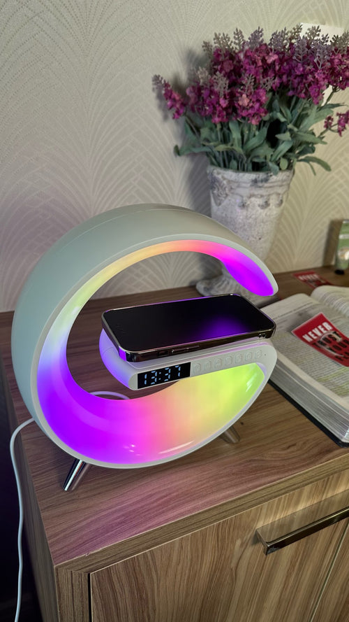 Caixa de Som Bluetooth e Carregador Sem Fio G Google LED RGB